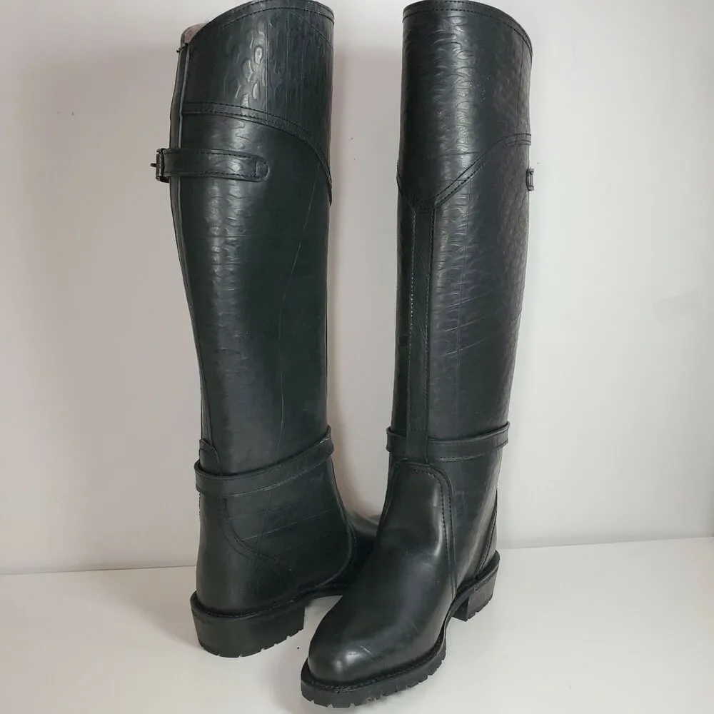 Frye Women boots Dorado knee high Rubber Rabbit Lined Lug Riding 6 fit 5.5 new